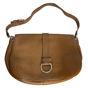 Cole Haan Leather Shoulder Saddle‎ Bag Purse, Brown Metallic Accents Elegant